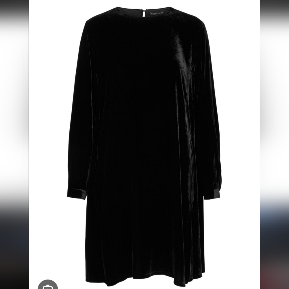Eileen Fisher Velvet Crew Neck Dress Black Size XS